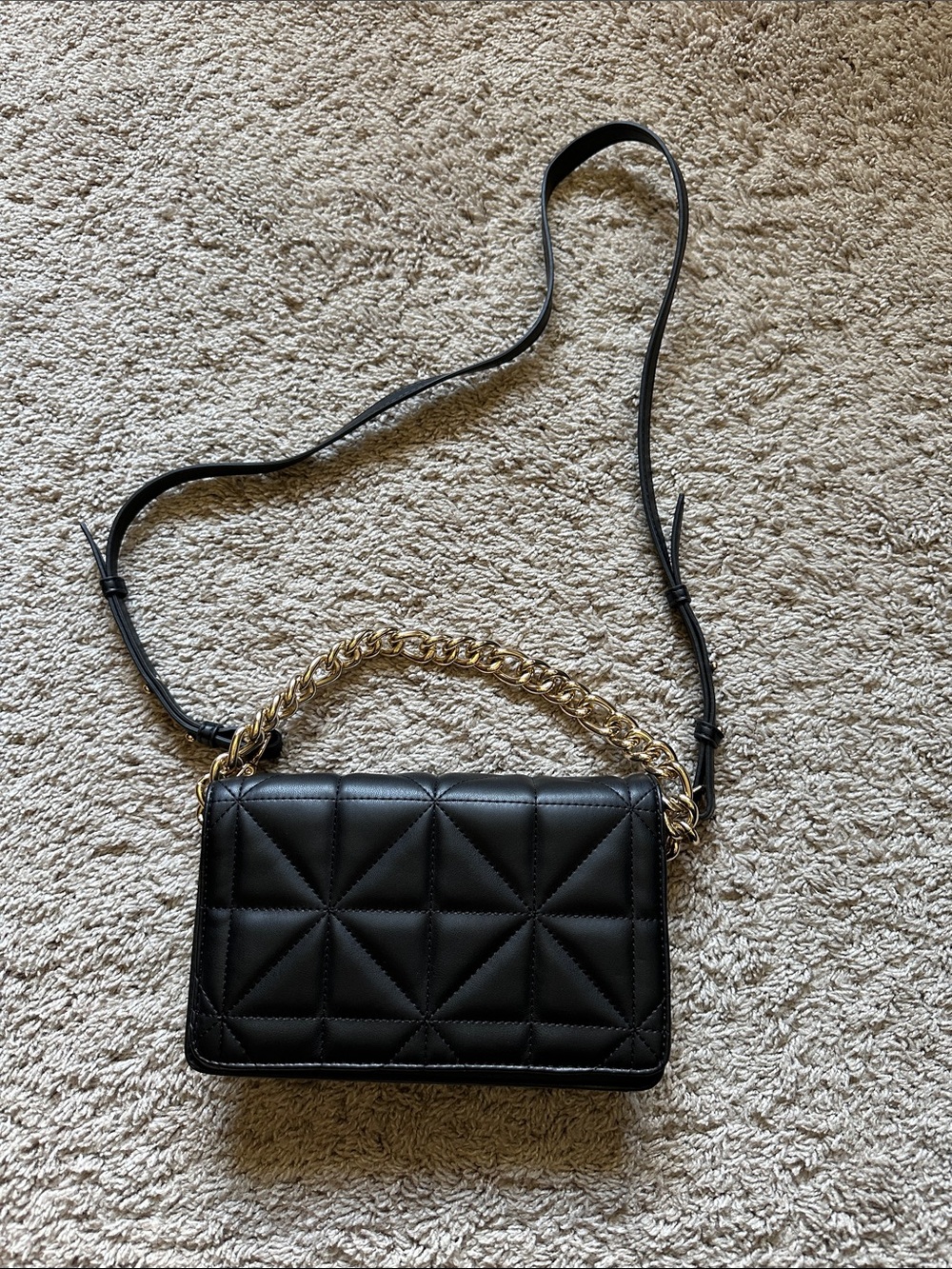 Black Quilted Crossbody Bag with Gold Chain